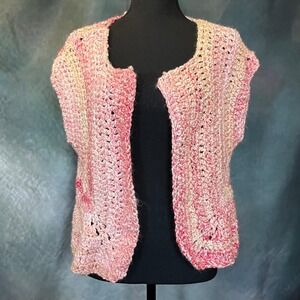 Handmade Crocheted Vest Pink Cream Ombre Open Front Sleeveless‎ Size Large